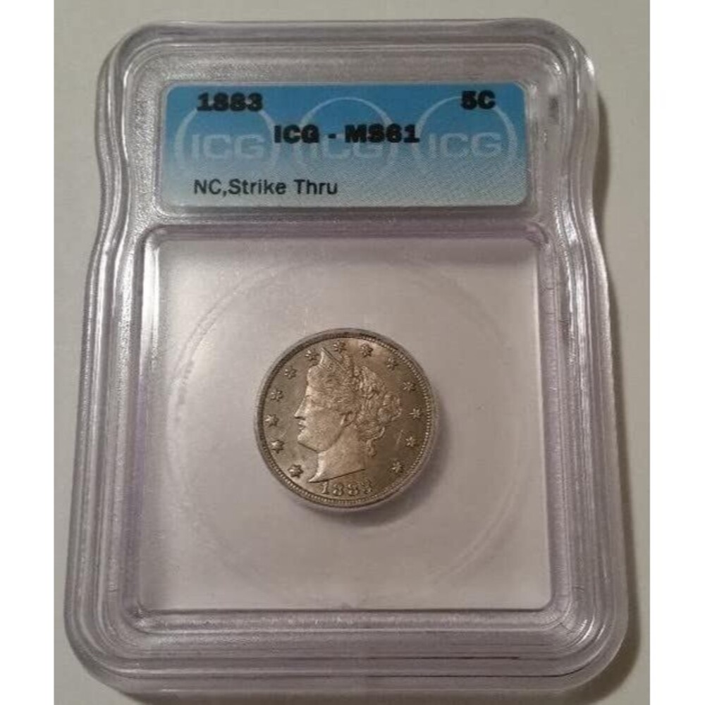 1883 Liberty Nickel No Cents Struck Thru Error MS61 ICG